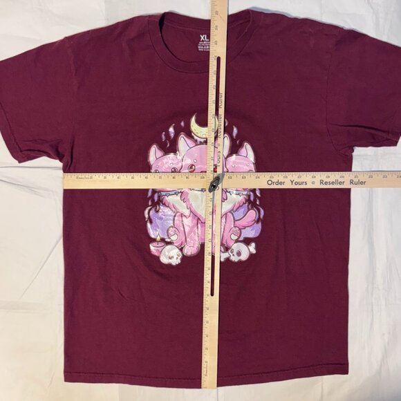Kawaii Pastel Goth Creepy Occult Cerberus Anime Tshirt - XL Maroon Graphic Tee - Picture 4 of 4